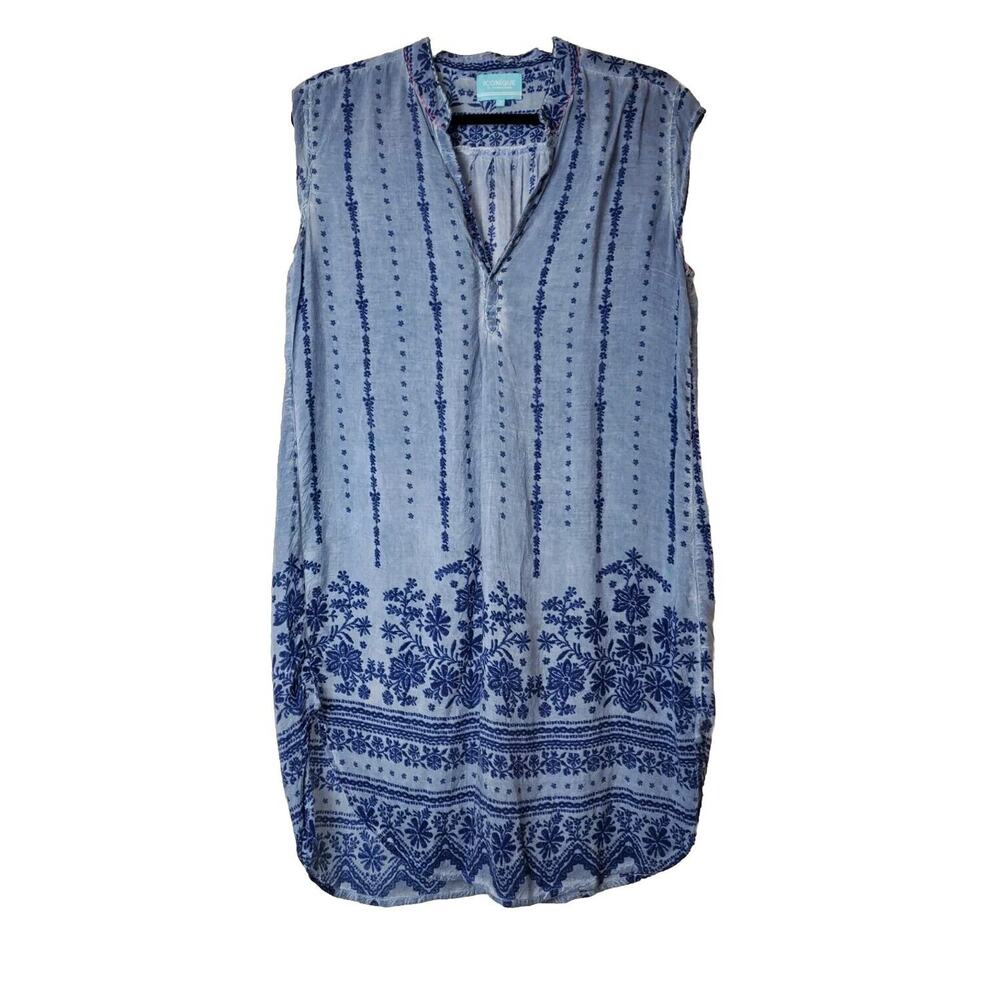 Iconique Made In Italy Medium Shift Dress Mini Embroidered Blue‎ Swim Cover-Up